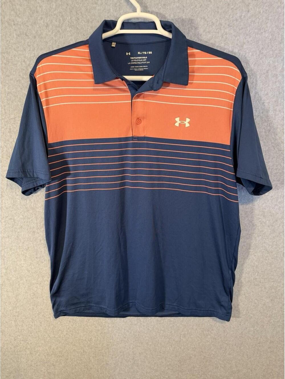 UNDER ARMOUR PLAYOFF POLO XL Men's Poly Spandex Golf Shirt Peach Slate Blue